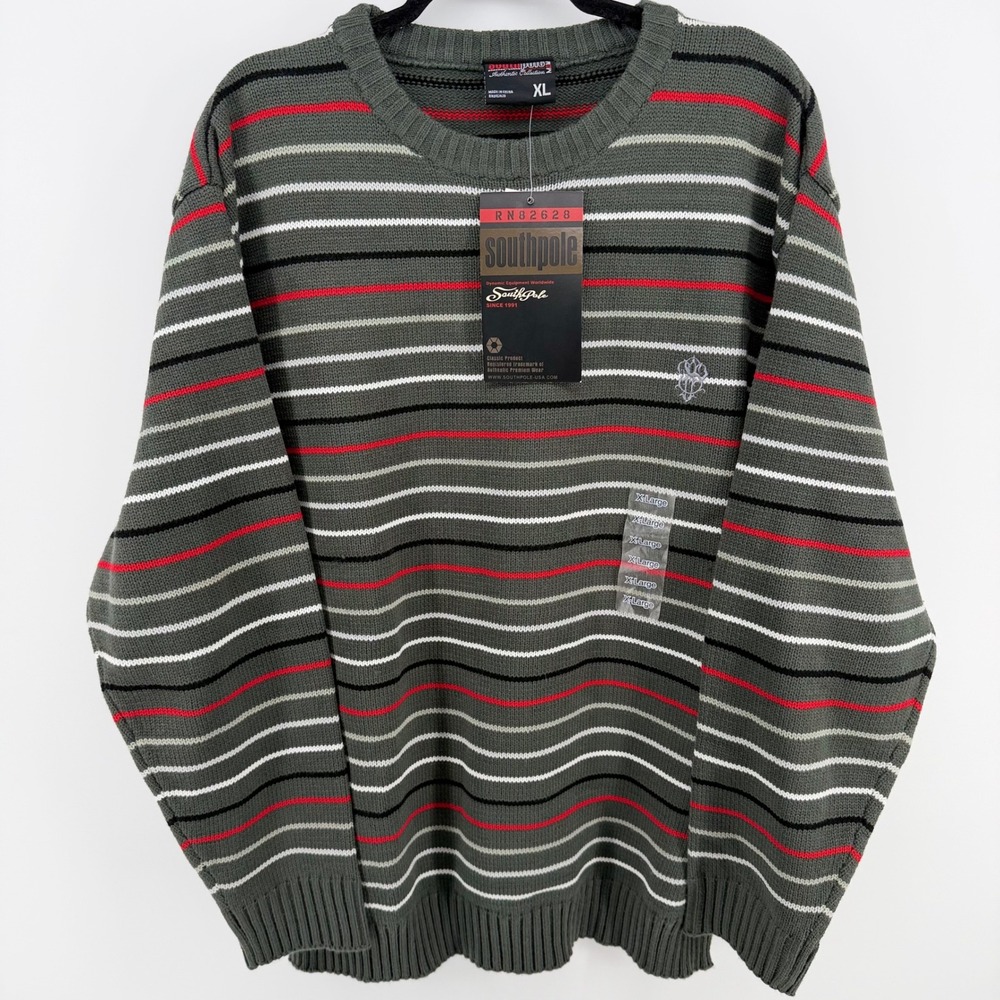 NWT Southpole XL Striped Knit Sweater Gray Red Y2K‎ Skater Streetwear Mens